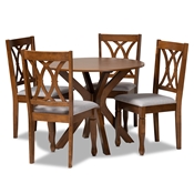 Baxton Studio Maya Modern and Contemporary Grey Fabric Upholstered and Walnut Brown Finished Wood 5-Piece Dining Set